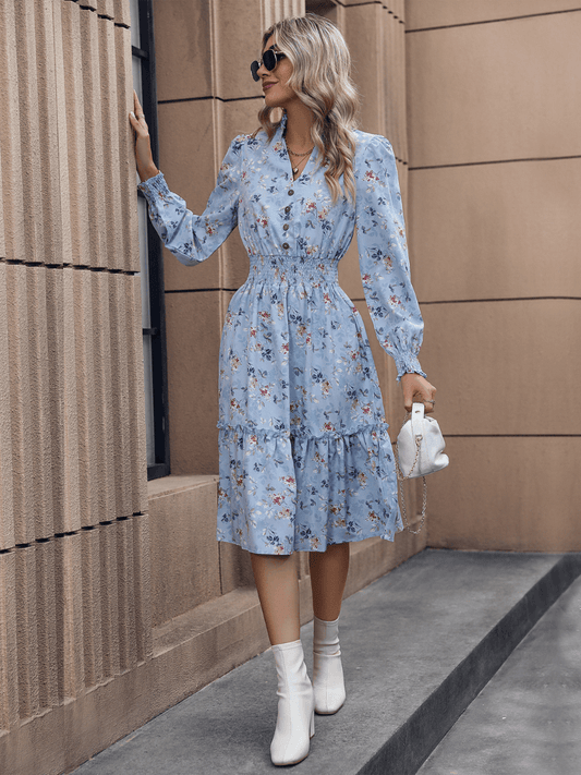 Madeira Floral Midi Dress - Blue