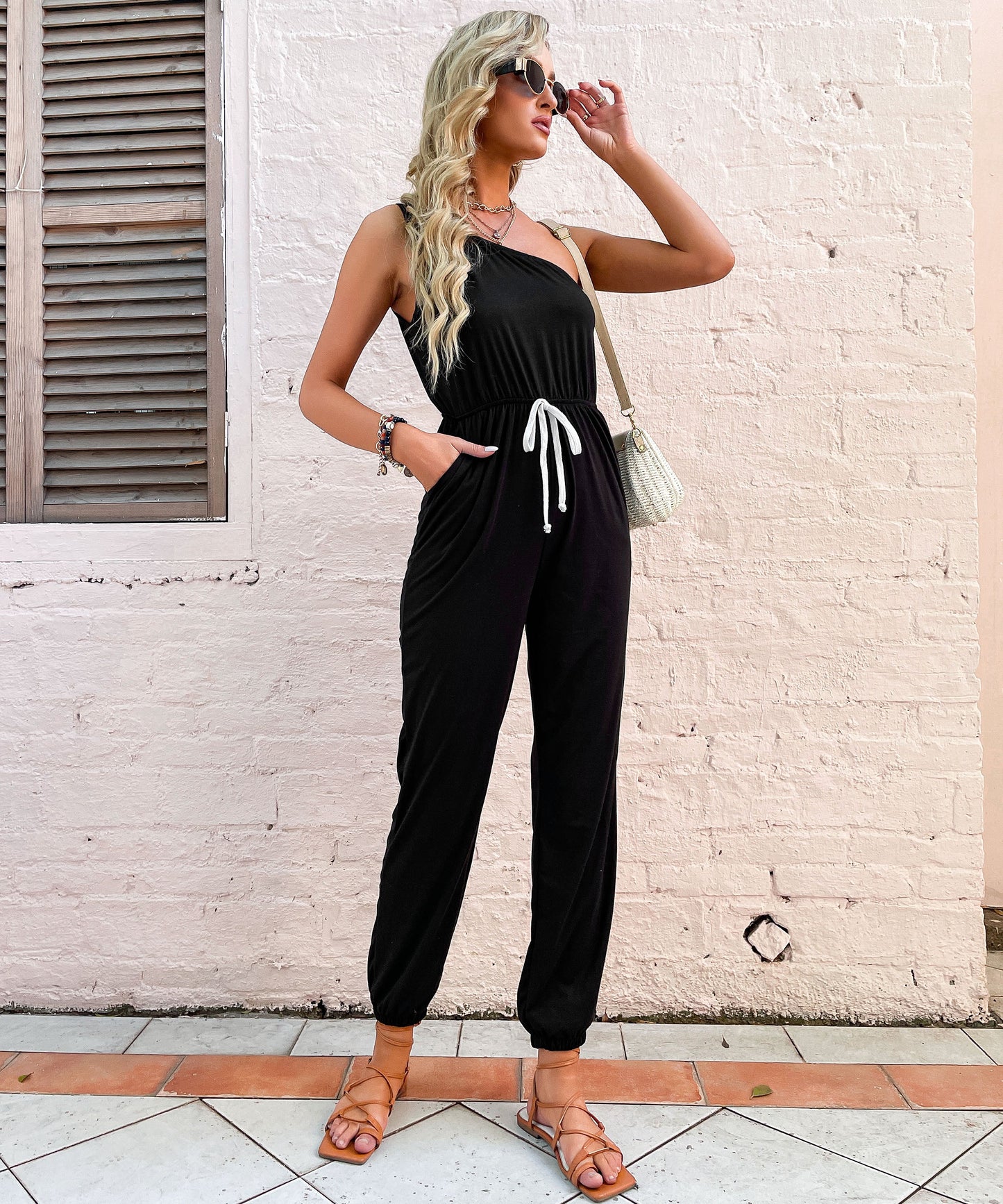 ZANIYA COTTON BLEND JUMPSUIT - BLACK
