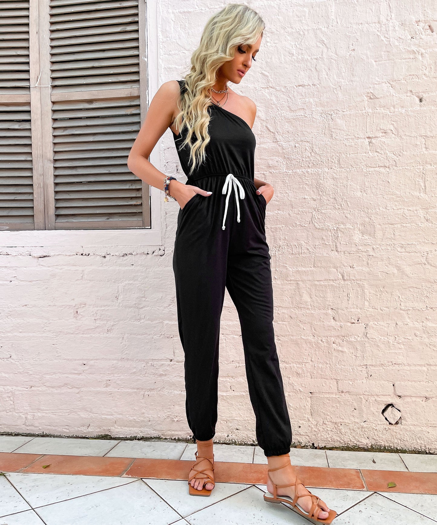 ZANIYA COTTON BLEND JUMPSUIT - BLACK