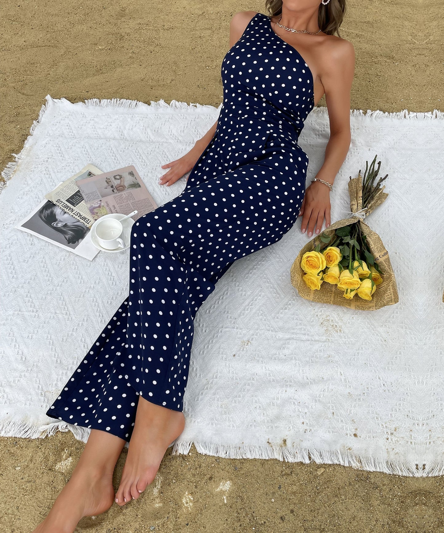 SAFFARA ONE SHOULDER JUMPSUIT - NAVY