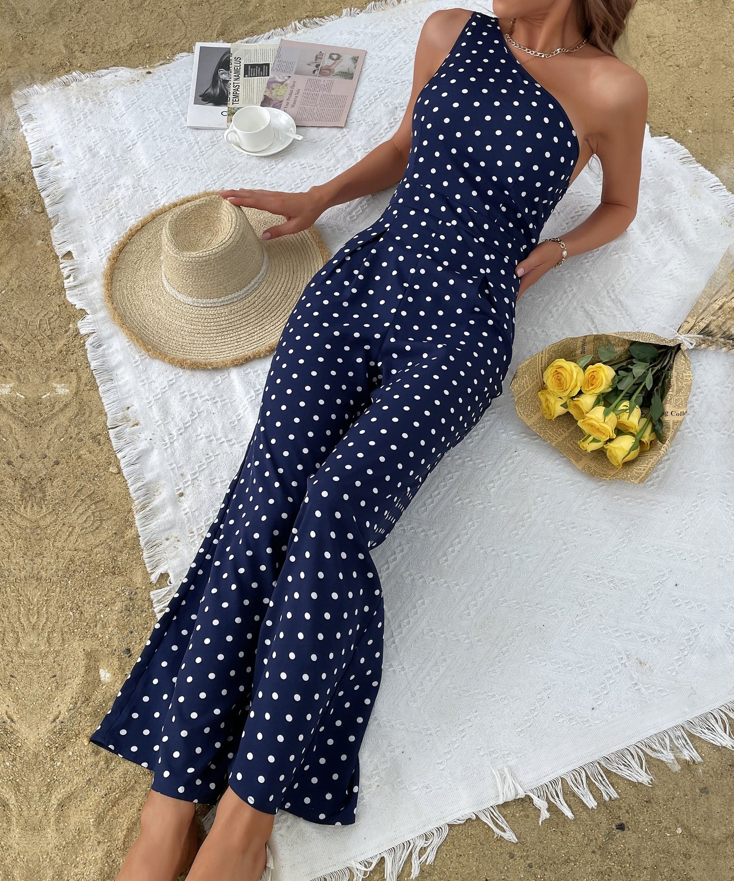 SAFFARA ONE SHOULDER JUMPSUIT - NAVY
