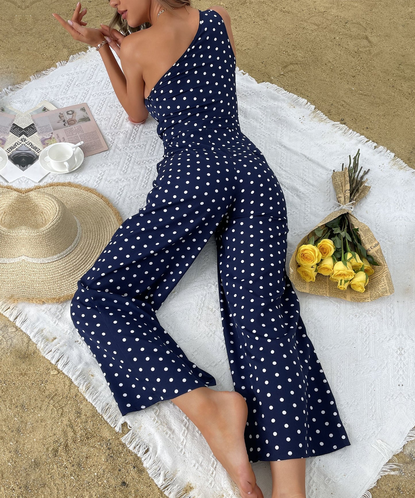 SAFFARA ONE SHOULDER JUMPSUIT - NAVY