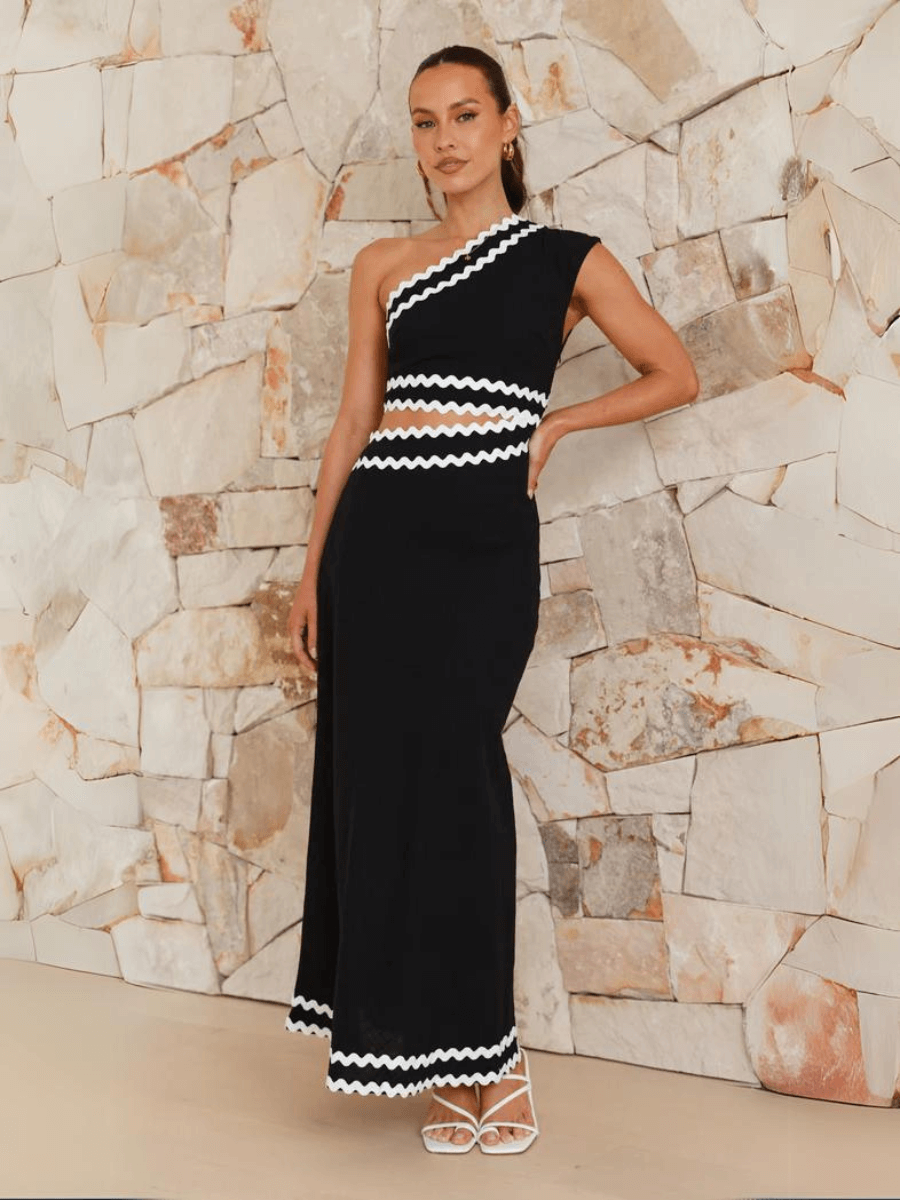 Aubrianna Colorblock Cut-Out Maxi Dress - Black