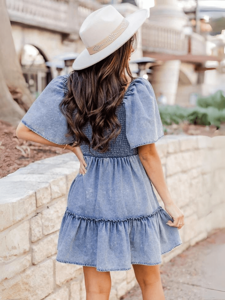 Sonesta Babydoll Denim Mini Dress - Light Wash