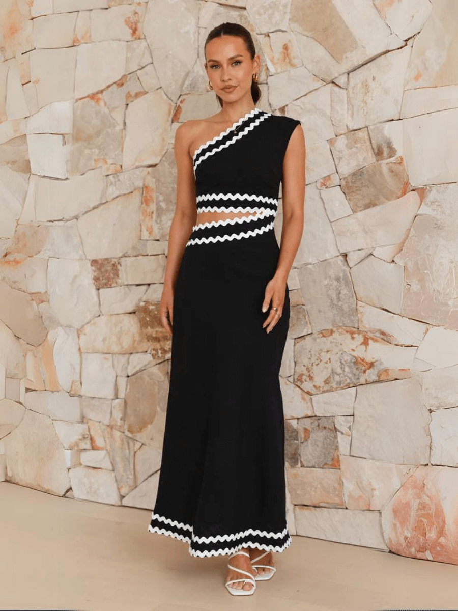 Aubrianna Colorblock Cut-Out Maxi Dress - Black