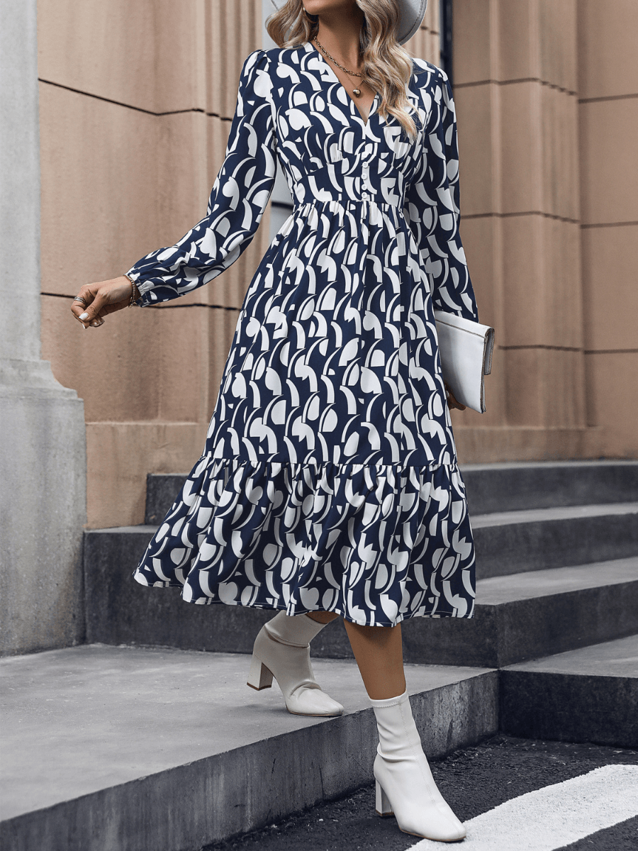 Casley Elegance Geometry Print Maxi Dress - Navy