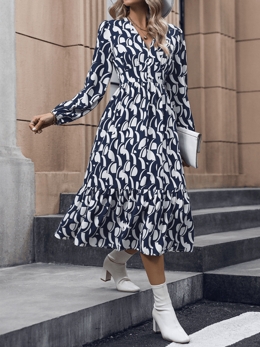 Casley Elegance Geometry Print Maxi Dress - Navy