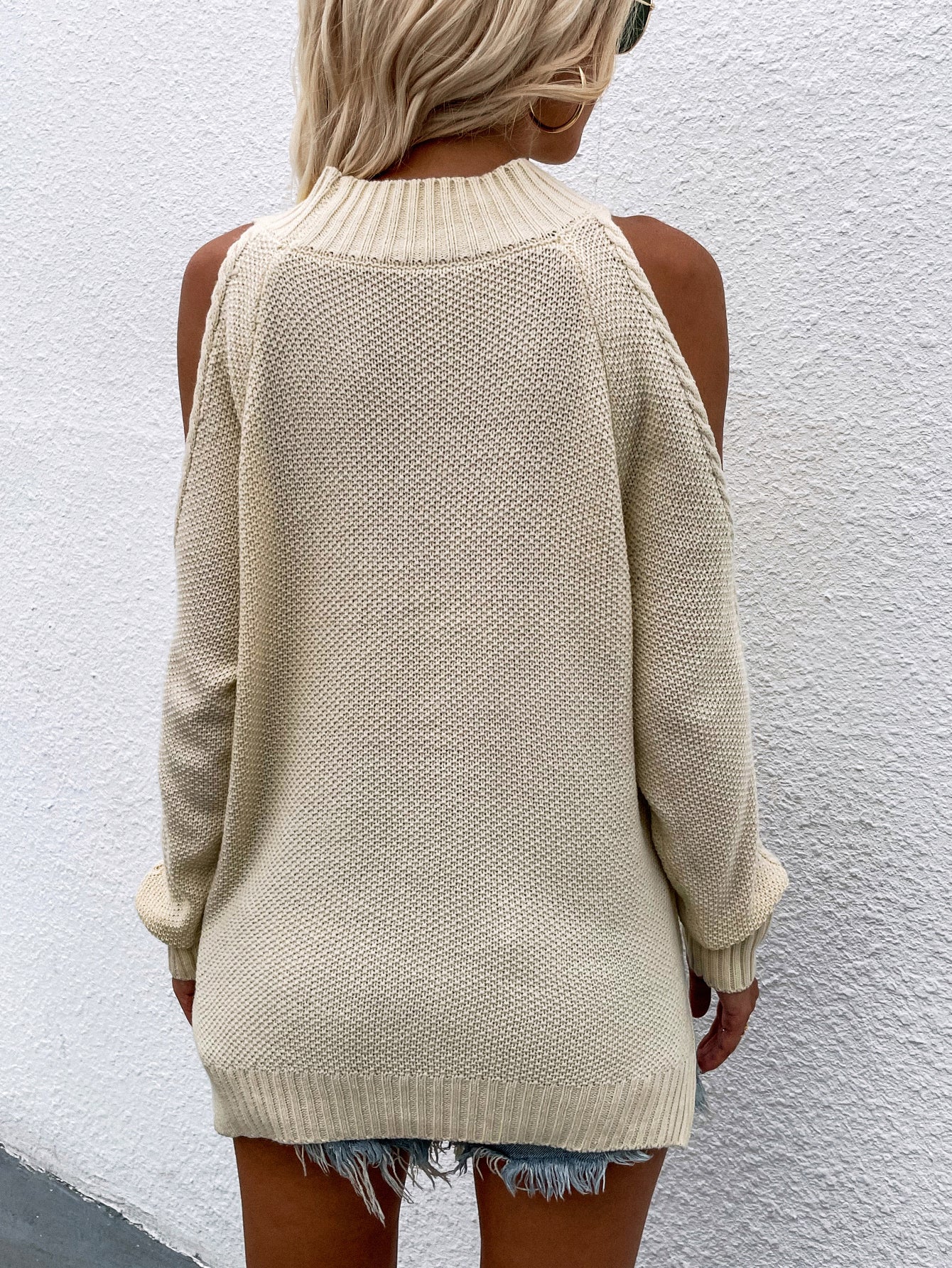 Calistally | Apricot Shoulder Cut-Out Knit Sweater