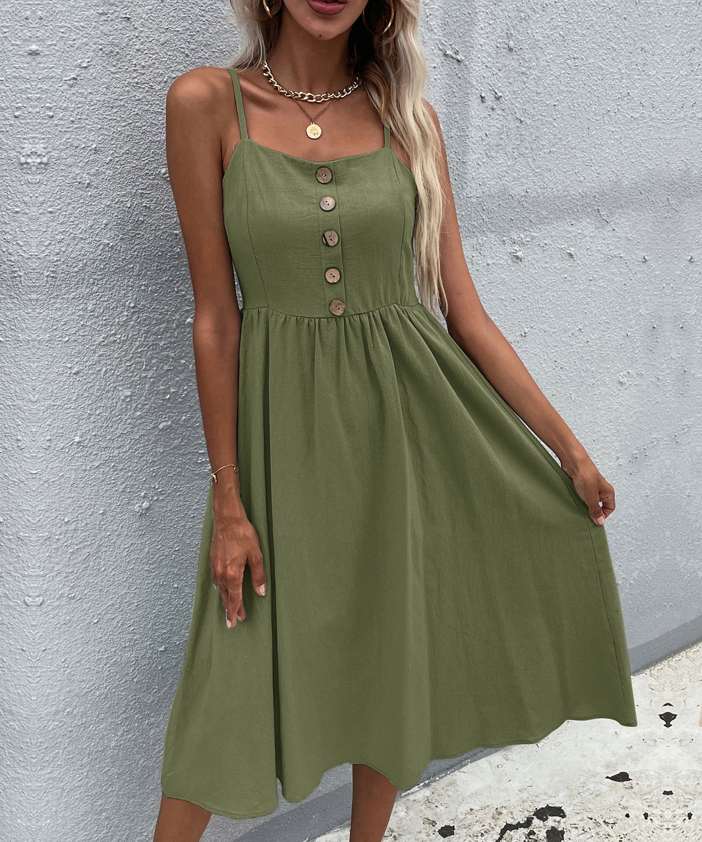 LINDSAY Linen Blend Dress - Army Green