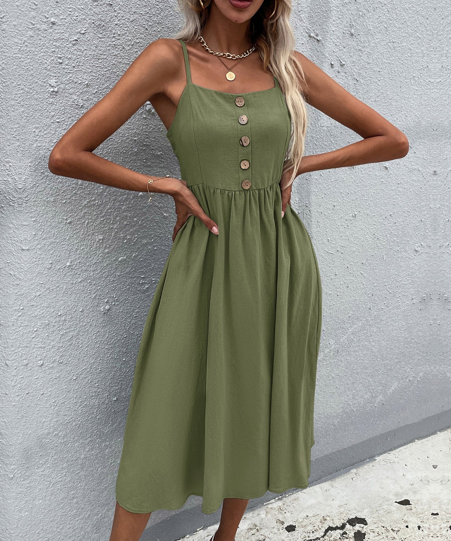 LINDSAY Linen Blend Dress - Army Green