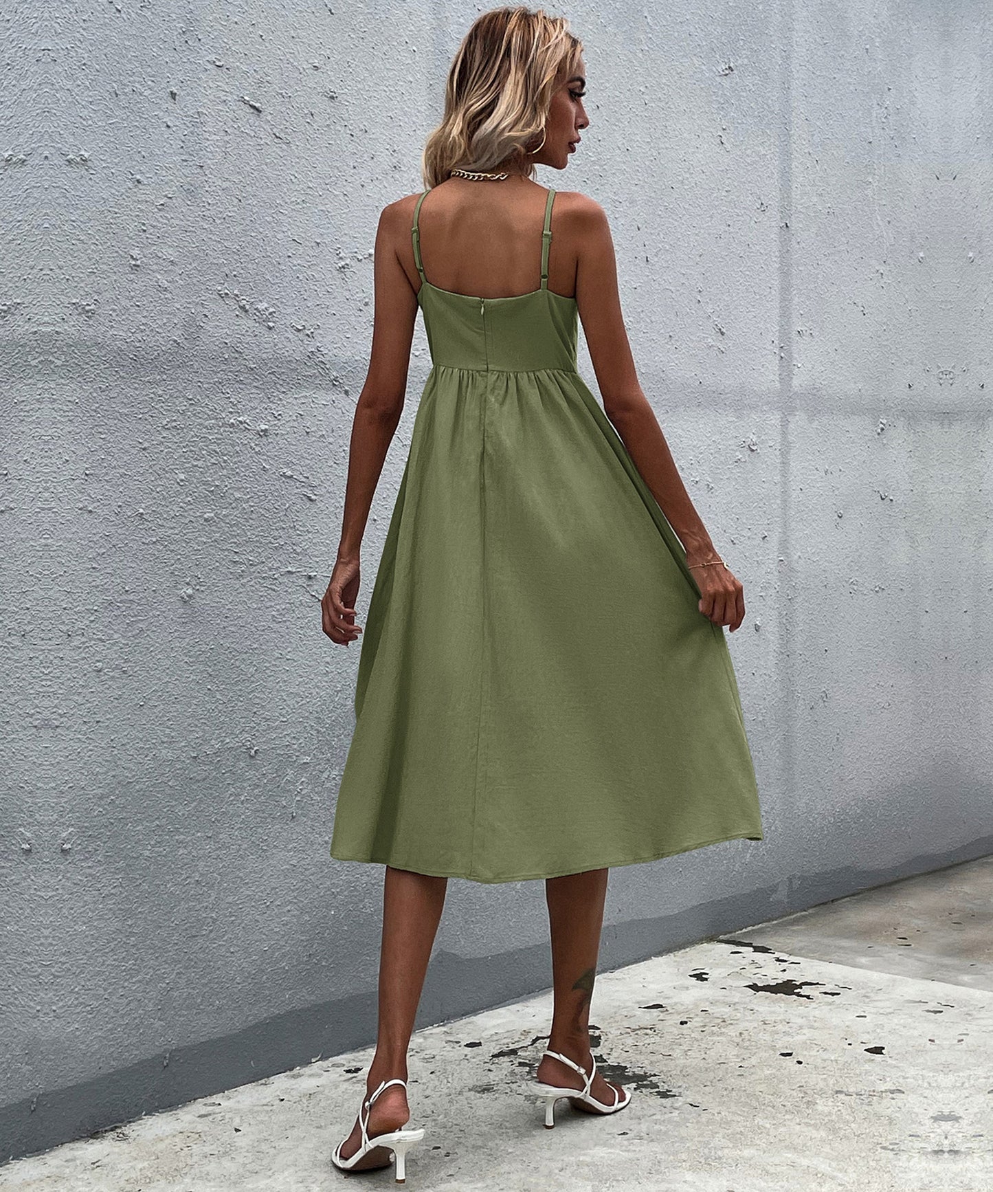 LINDSAY Linen Blend Dress - Army Green