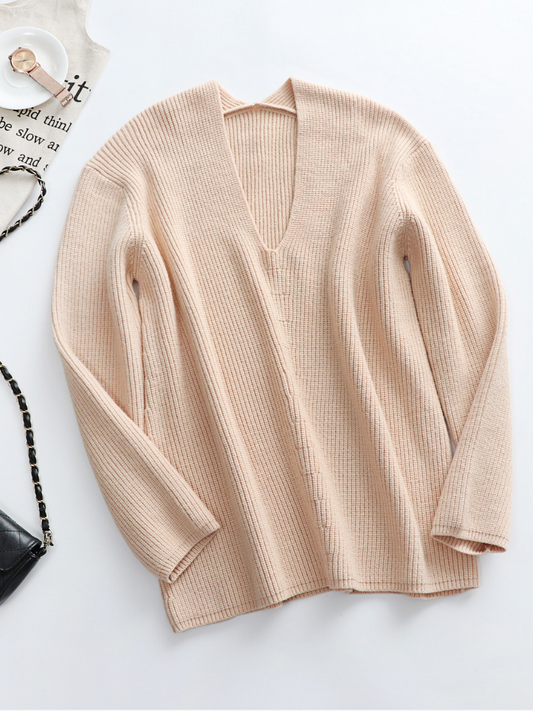 Calistally | Beige Marjorie V-neck Knit Sweater