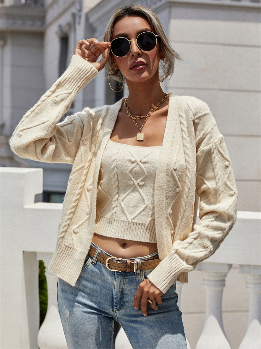 Calistally | RACHAELS Knit Cardigan Set - Beige