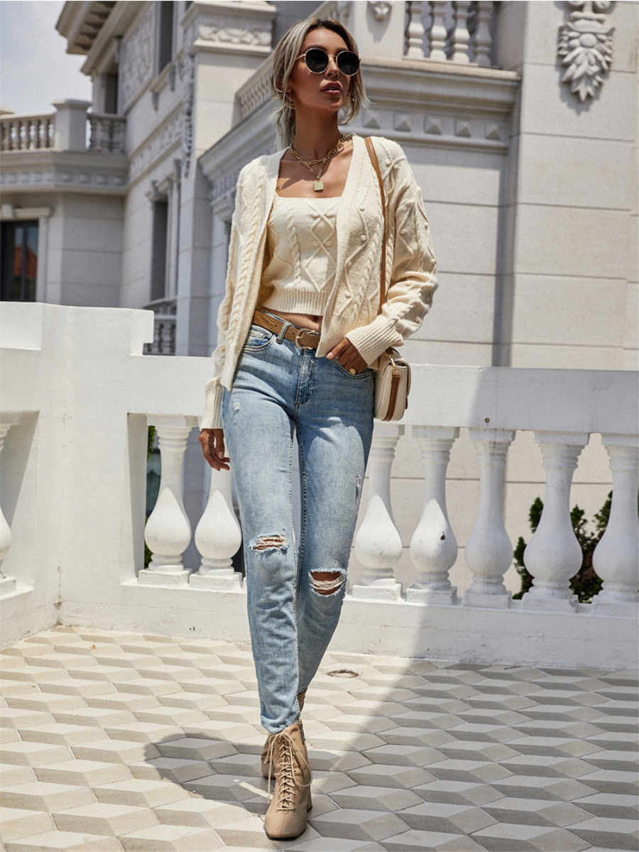 Calistally | RACHAELS Knit Cardigan Set - Beige