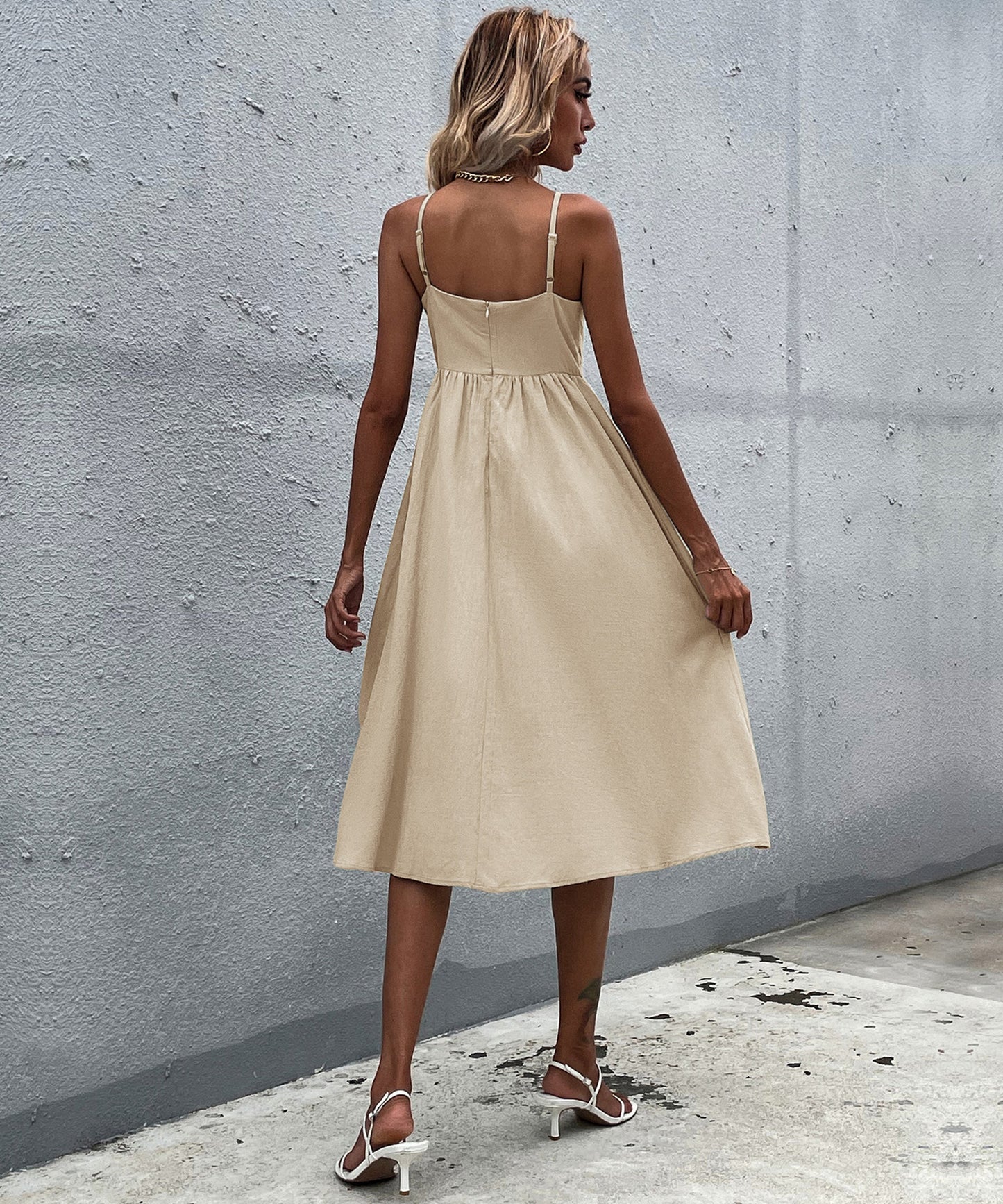 LINDSAY Linen Blend Dress - Beige