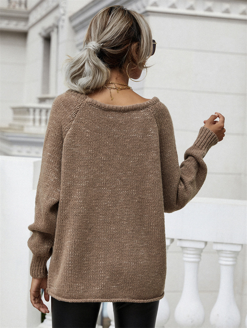 Calistally | CHESTERFIELD Beige Oversized Collar Knit Sweater
