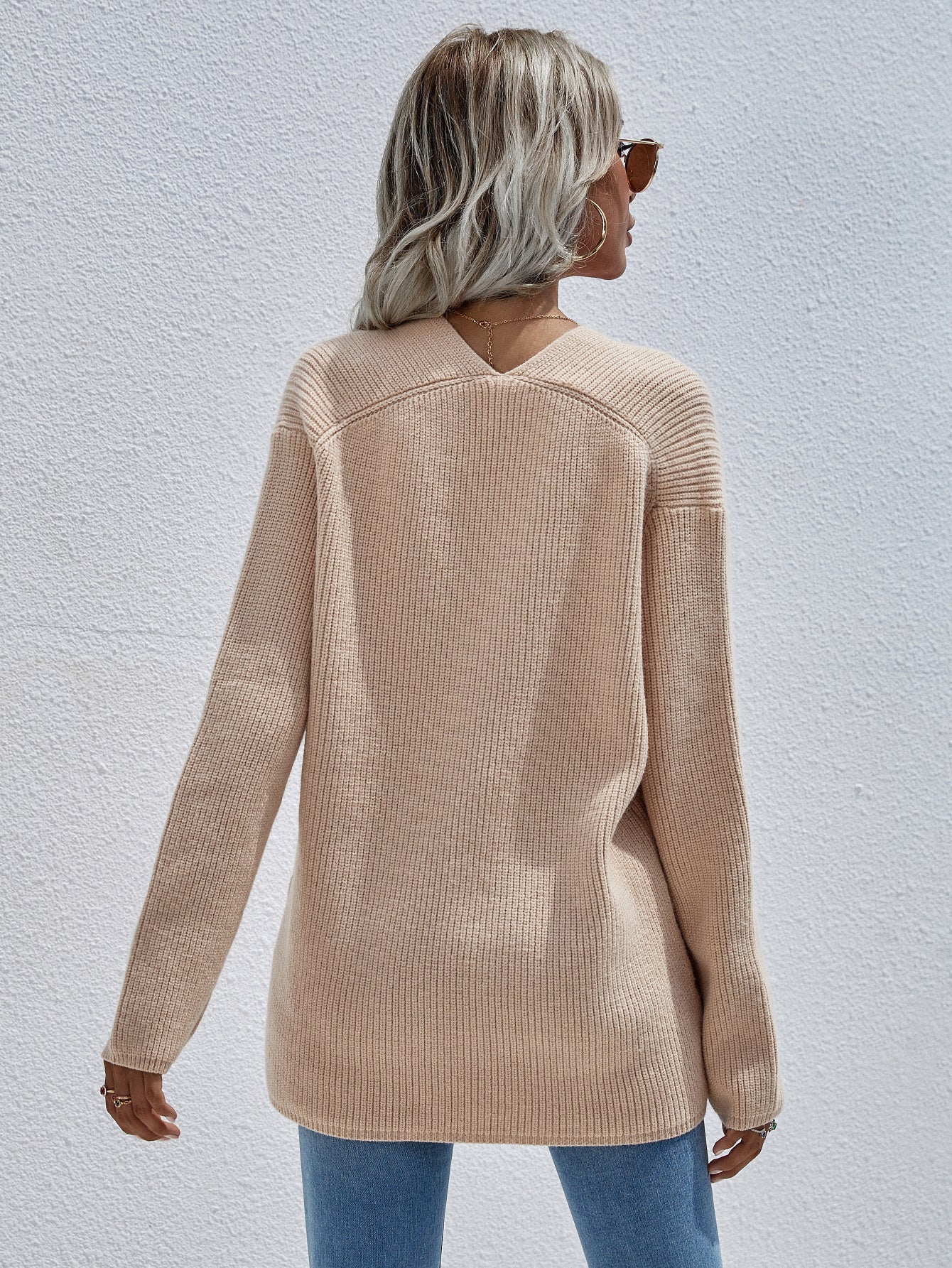 Calistally | Beige Marjorie V-neck Knit Sweater