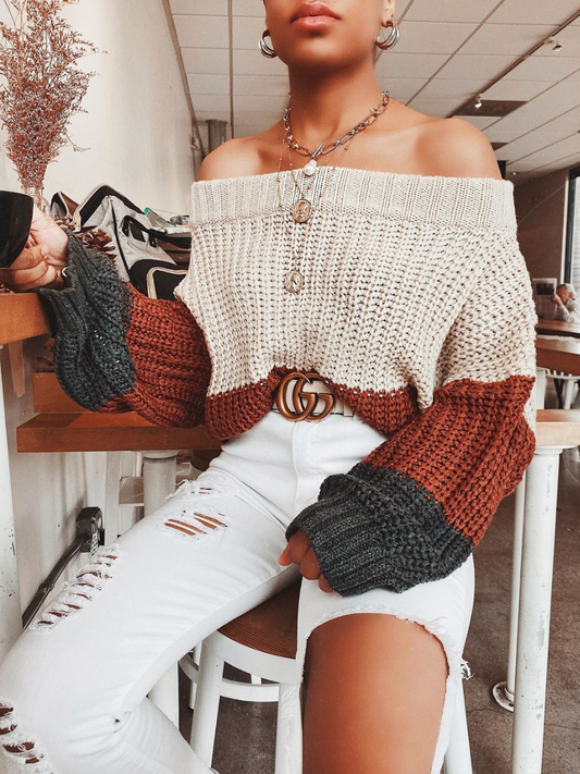 Calistally Doll | EVELINA Beige Brown Black Tri-Stripe Color Knit Pullover