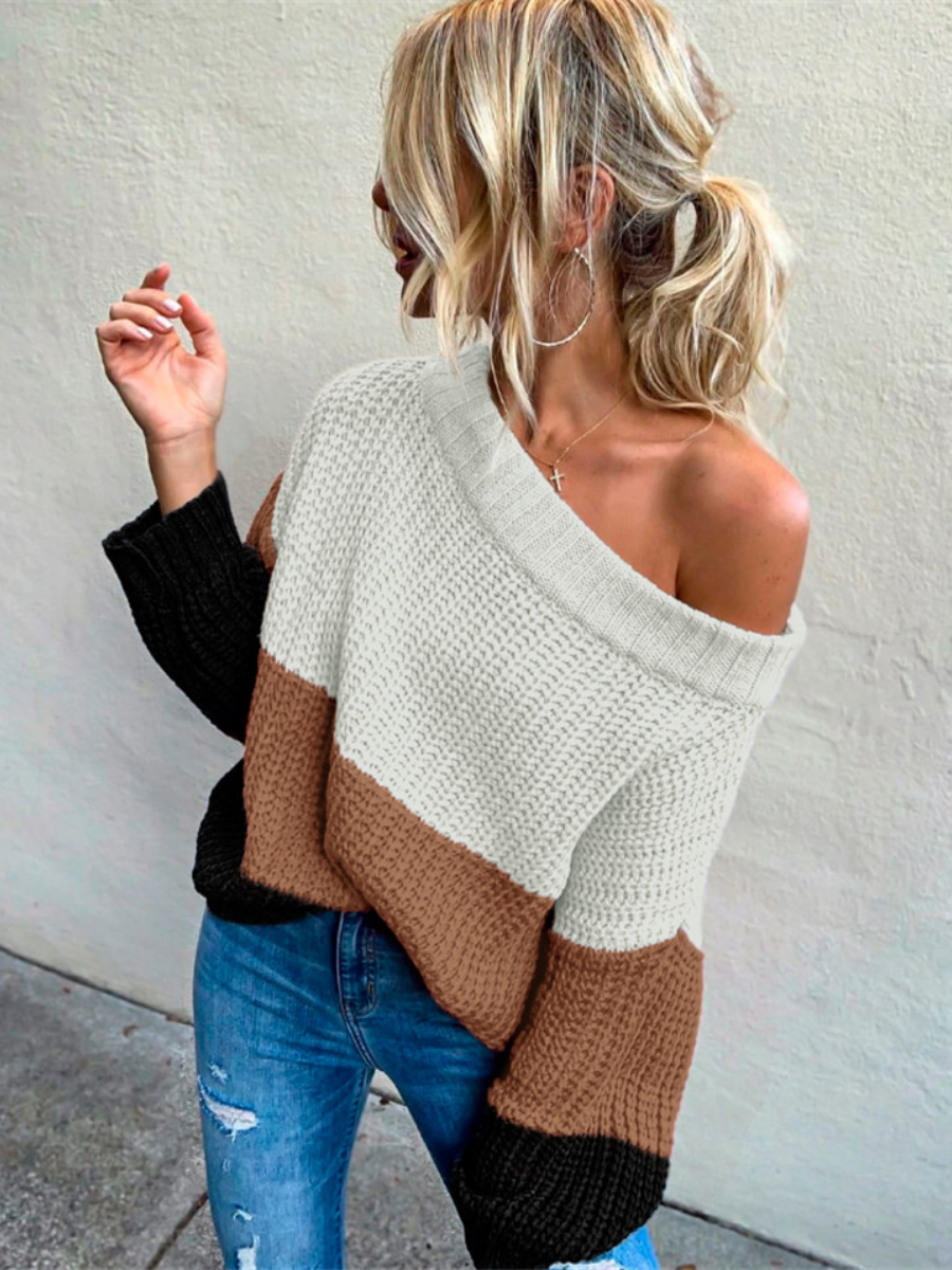 Calistally Doll | EVELINA Beige Brown Black Tri-Stripe Color Knit Pullover