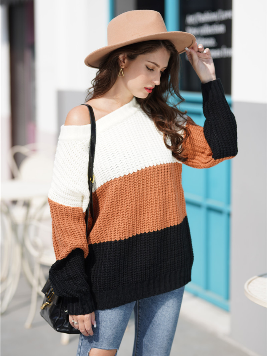 Calistally Doll | EVELINA Beige Brown Black Tri-Stripe Color Knit Pullover