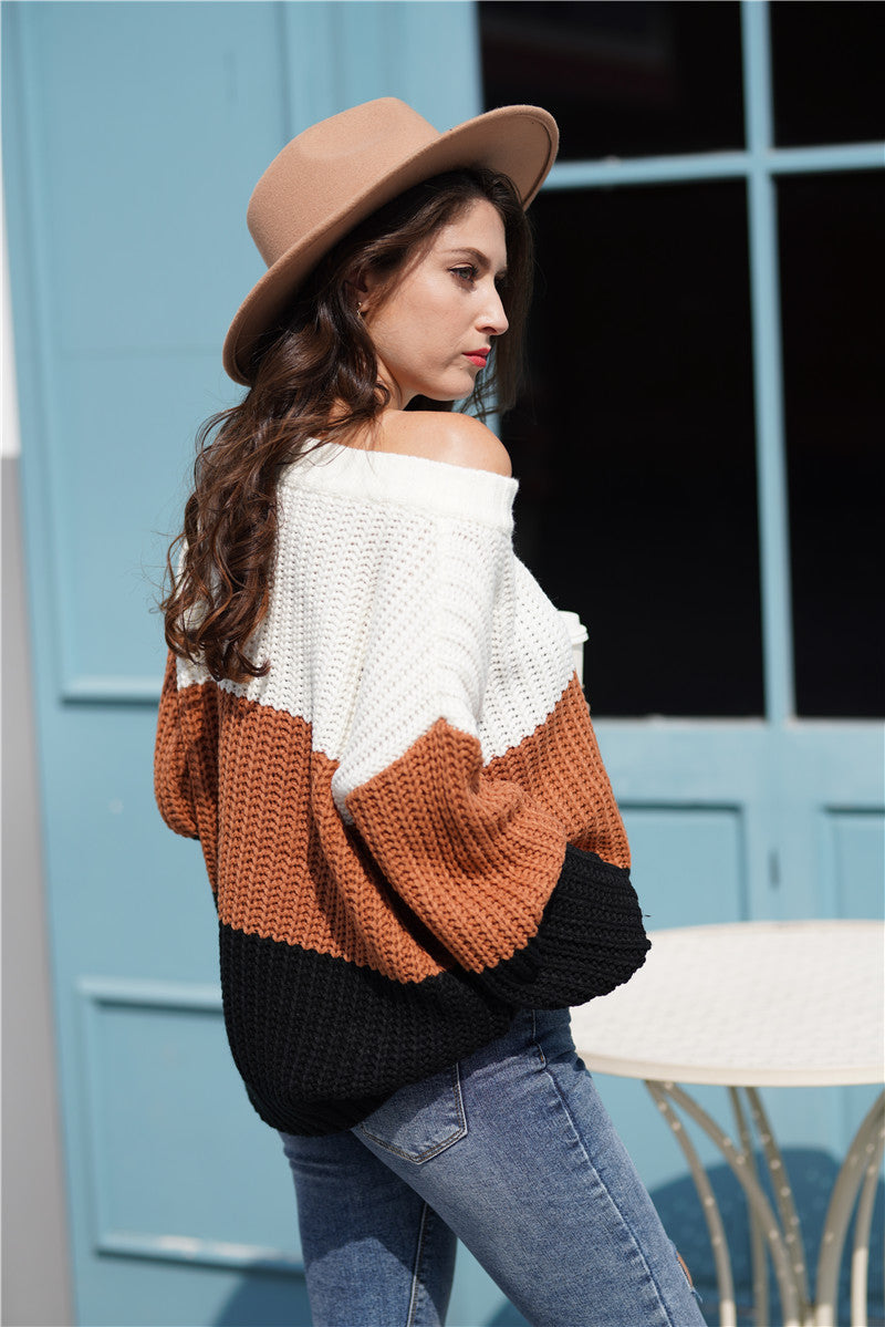 Calistally Doll | EVELINA Beige Brown Black Tri-Stripe Color Knit Pullover