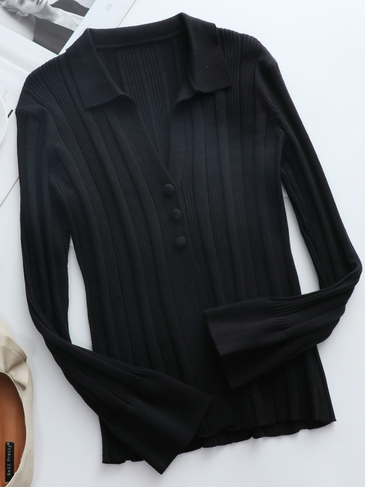 Calistally | TAMIA Bell Cuff Knit Shirt Jacket - Black
