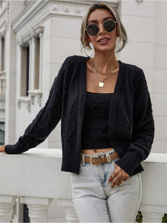 Calistally | RACHAELS Knit Cardigan Set - Black