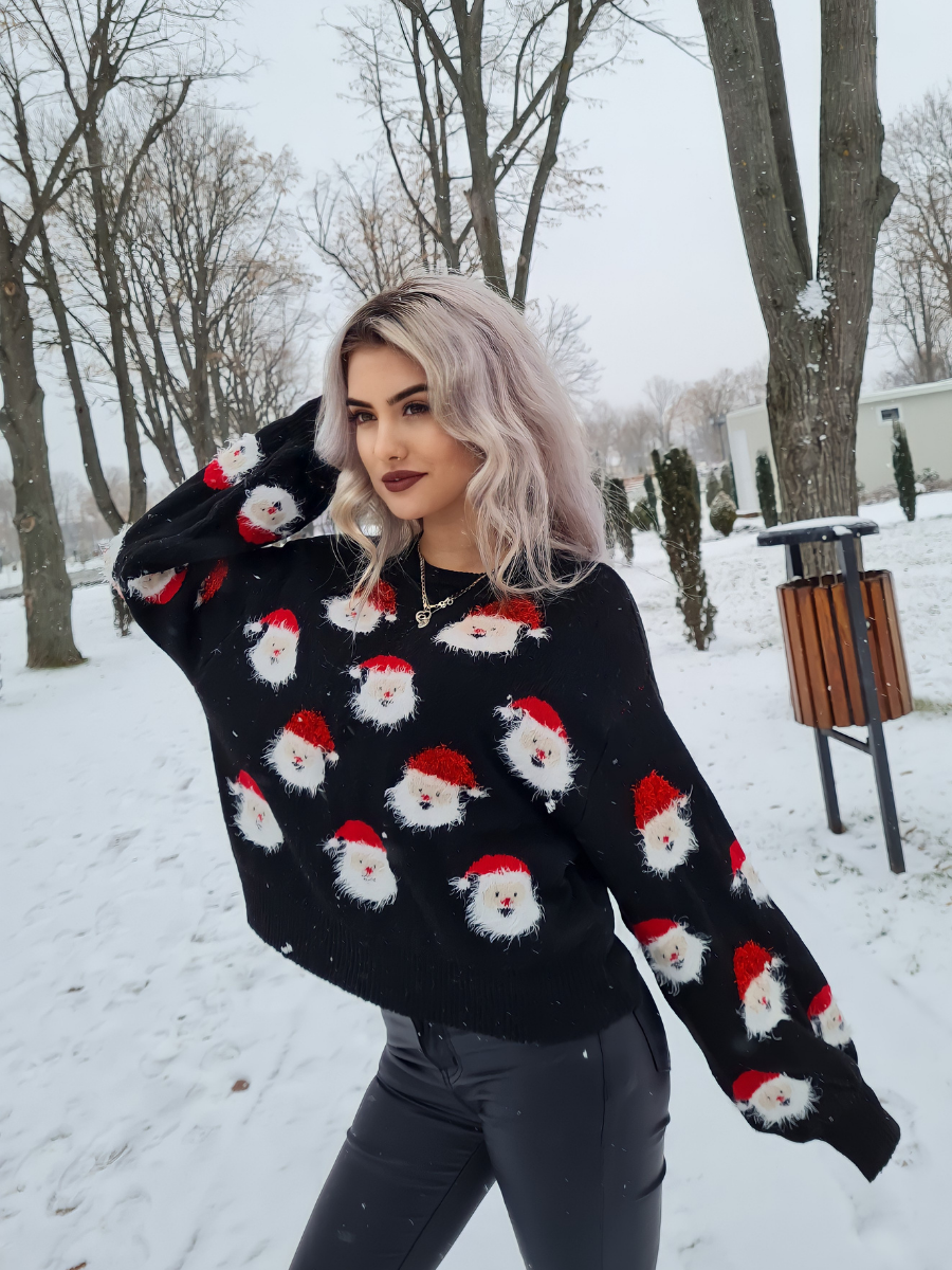 Calistally Doll | Smiling Santa Christmas Black Light Sweater