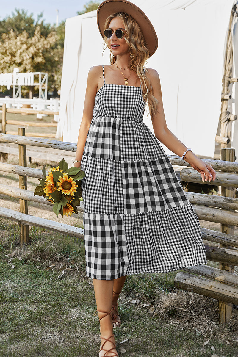 MARGARETTA Tartan Midi Dress - Black