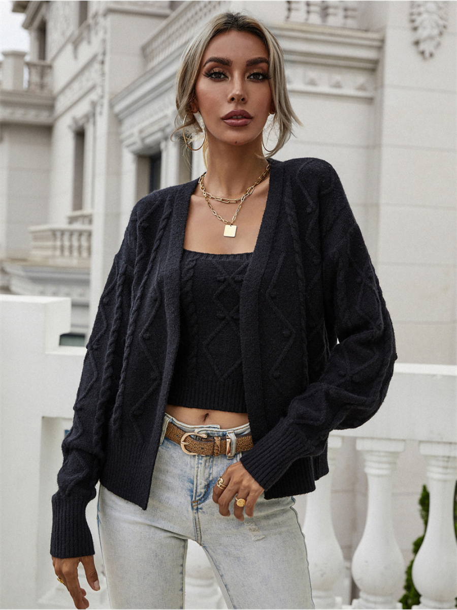 Calistally | RACHAELS Knit Cardigan Set - Black