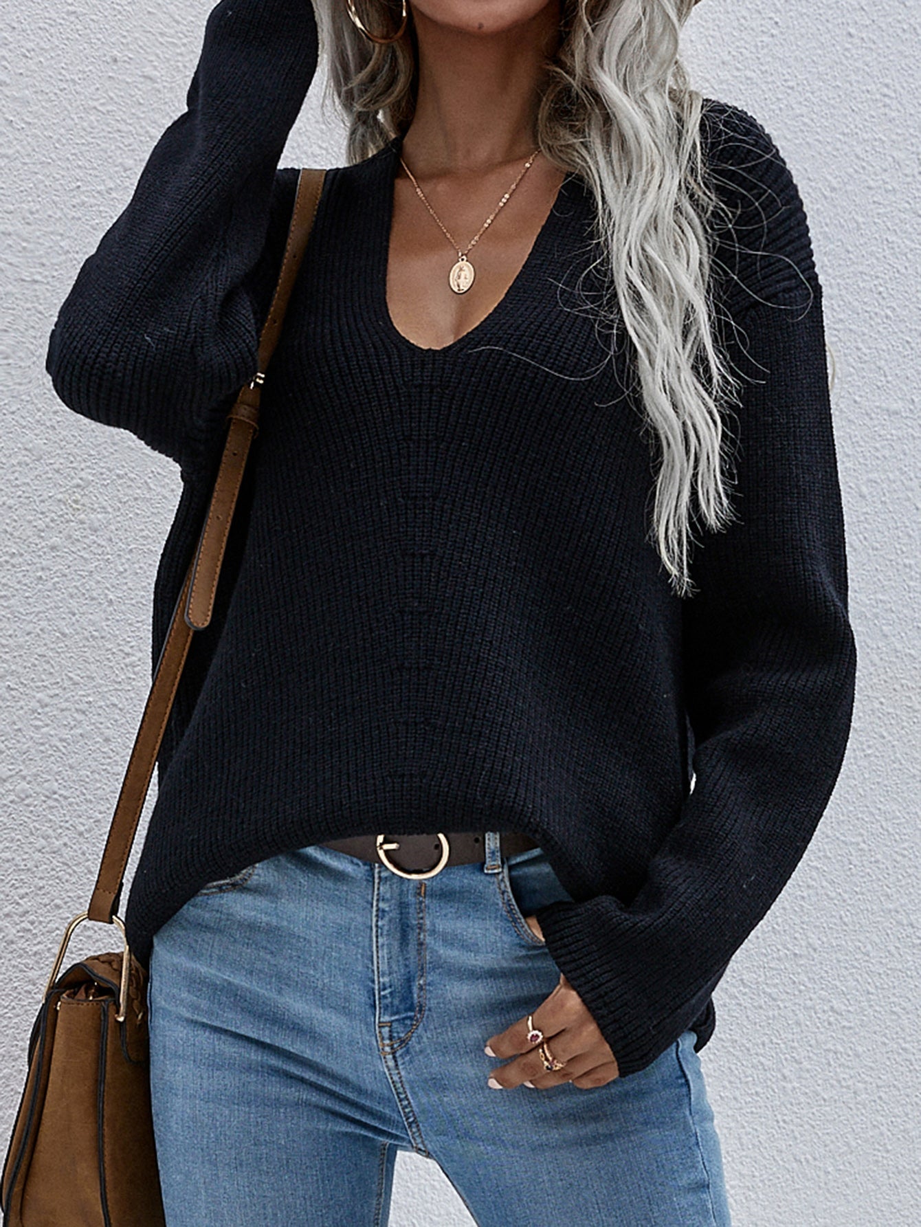 Calistally | Black Marjorie V-neck Knit Sweater