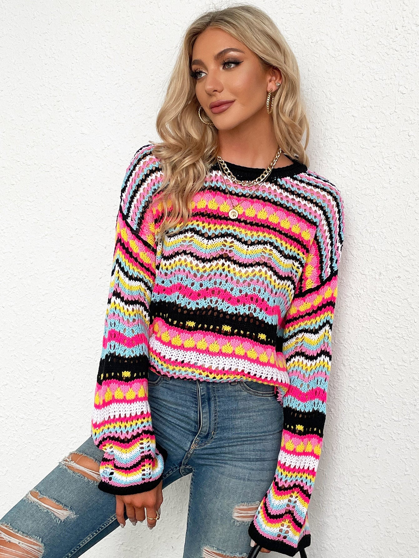 Calistally Doll | MARMO Zig Zag Crochet Knit Top - Black