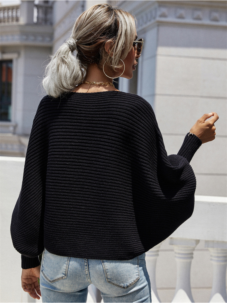 Calistally | GISELE Lantern Sleeve Tighten Cuff Knit Top - Black