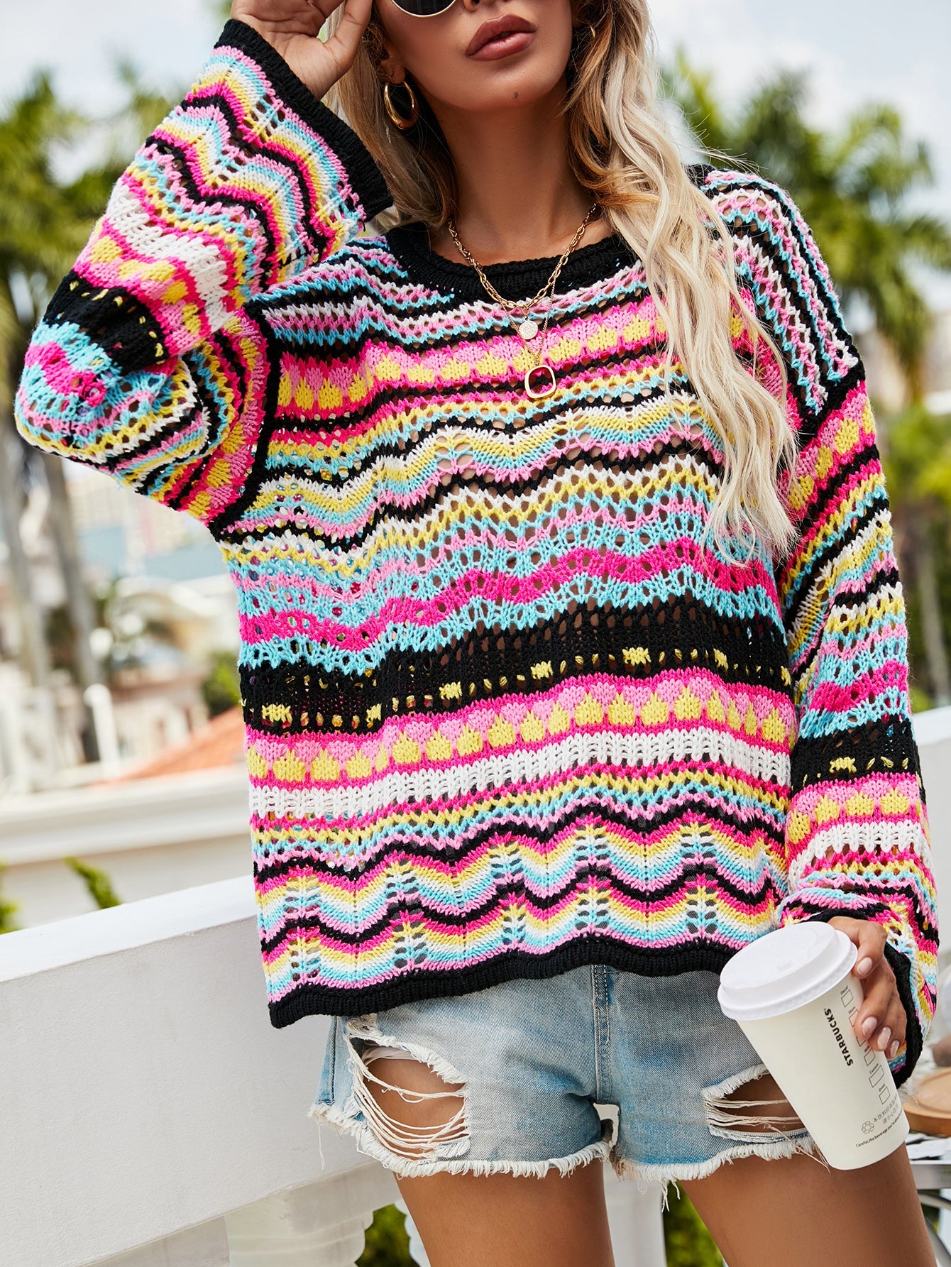 Calistally Doll | MARMO Zig Zag Crochet Knit Top - Black