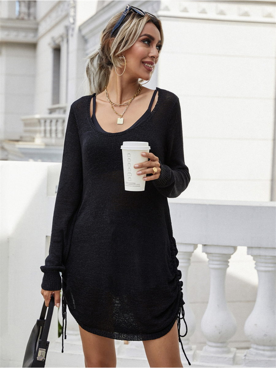 Calistally | CASTAWAY Low Open Back Knit Dress - Black