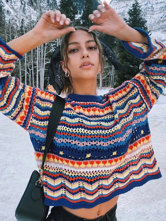 Calistally Doll | MARMO Zig Zag Crochet Knit Top - Blue