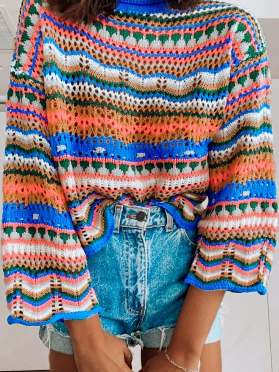 Calistally Doll | MARMO Zig Zag Crochet Knit Top - Blue