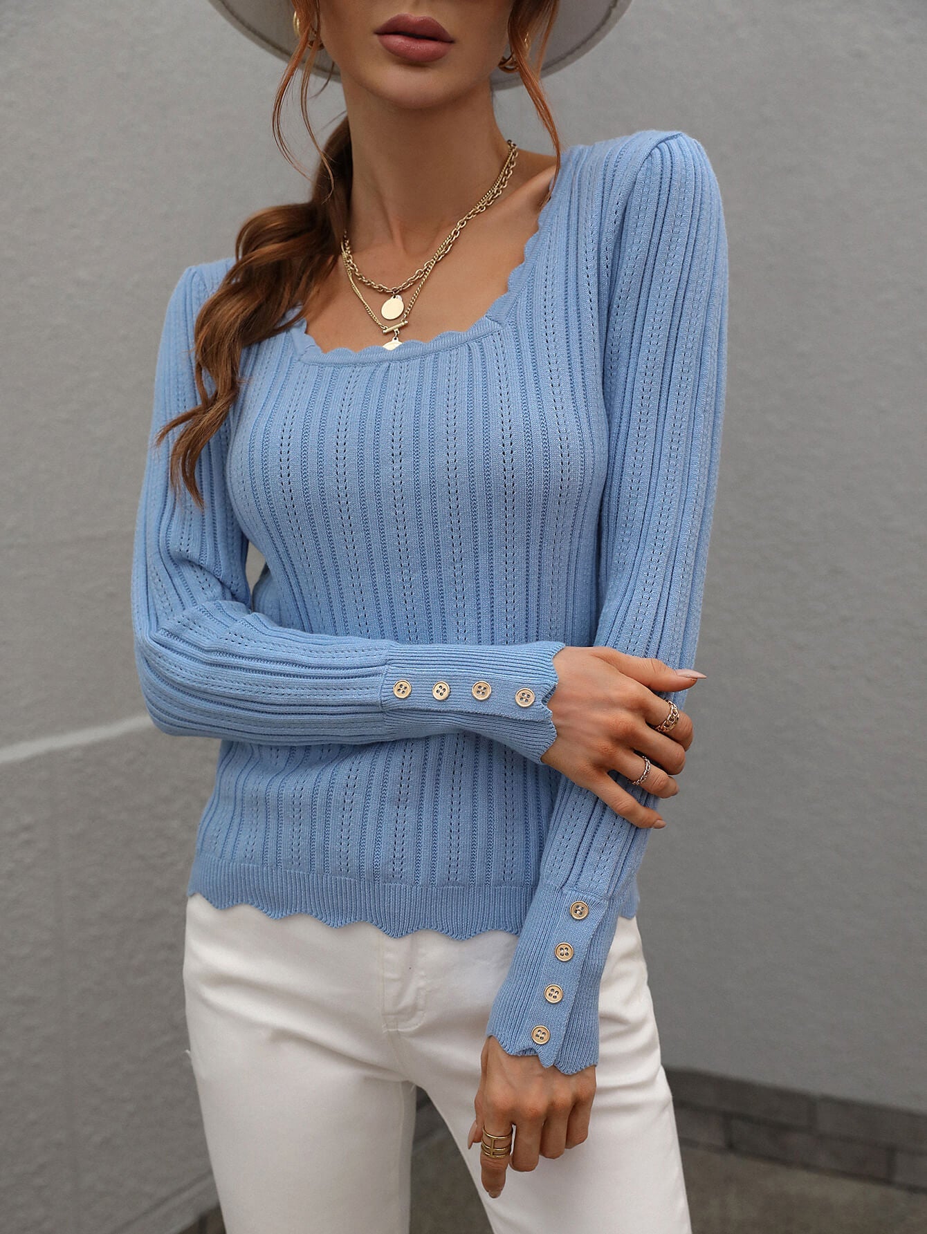SHELL KNIT TOP - BLUE