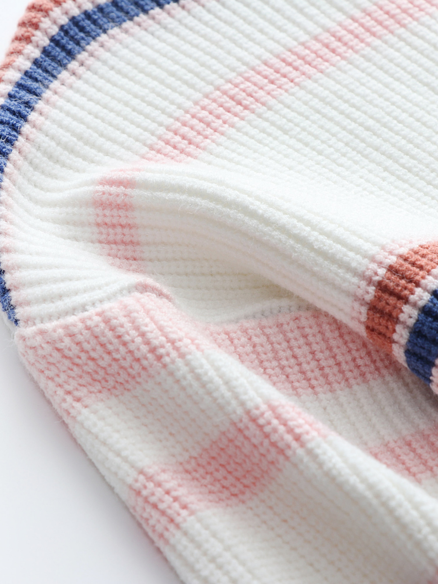 Calistally | Pink Blue Orange Stripe Crew Neck Knit Top