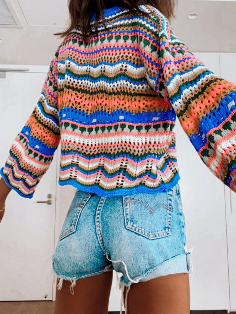 Calistally Doll | MARMO Zig Zag Crochet Knit Top - Blue