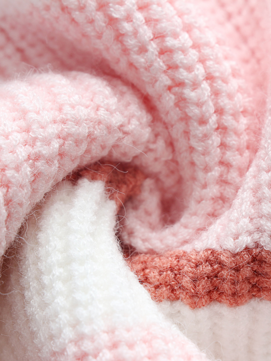 Calistally | Pink Blue Orange Stripe Crew Neck Knit Top