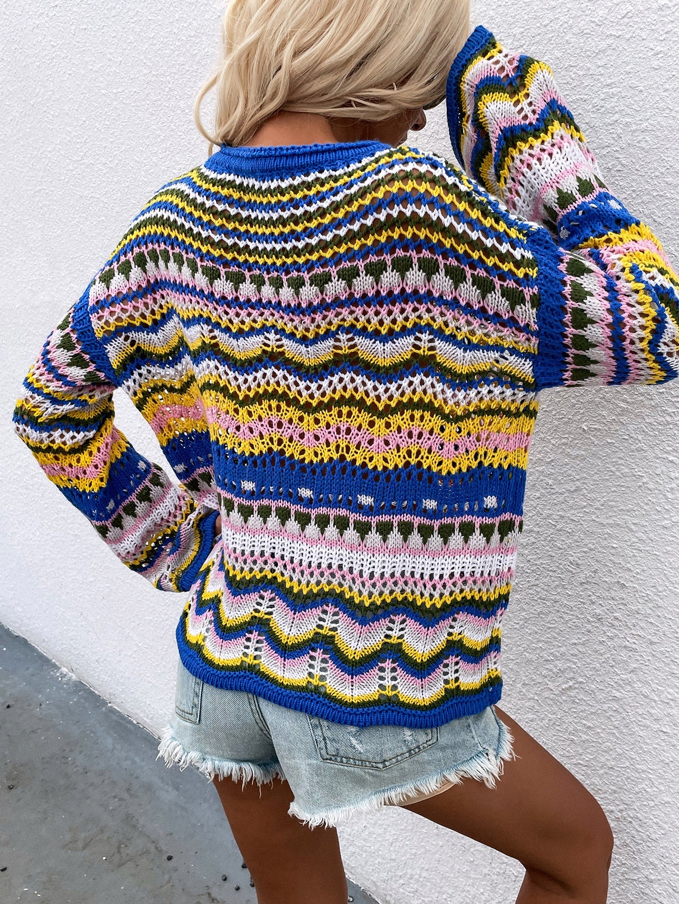 Calistally Doll | MARMO Zig Zag Crochet Knit Top - Blue