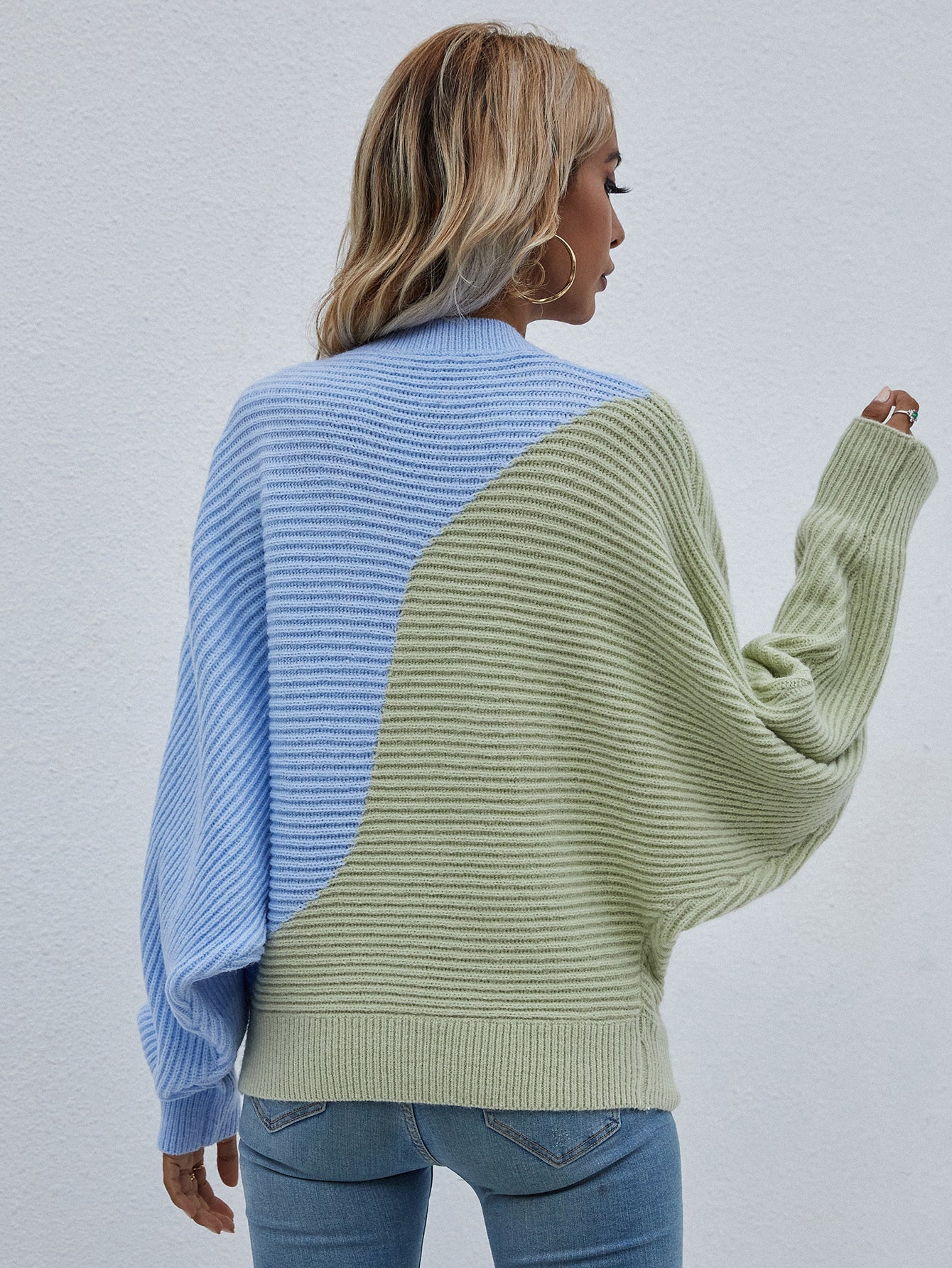 Calistally | GRANIA Batwing Sleeve Color Block Knit Sweater