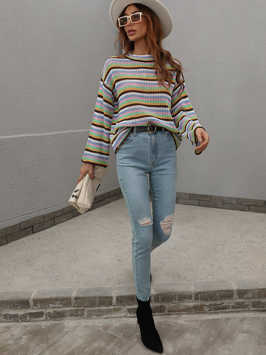 LALLIE KNIT TOP - BROWN STRIPE PRINT