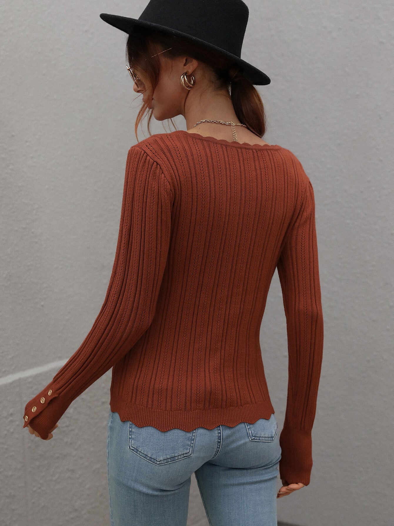 SHELL KNIT TOP - BROWN