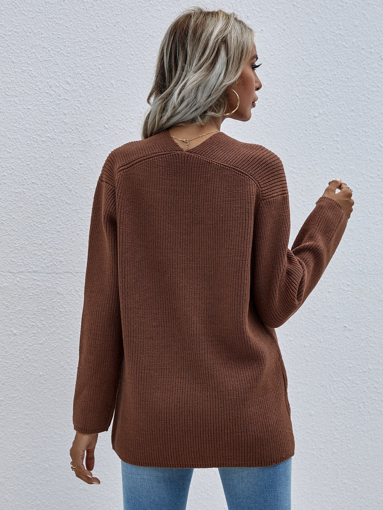 Calistally | Brown Marjorie V-neck Knit Sweater