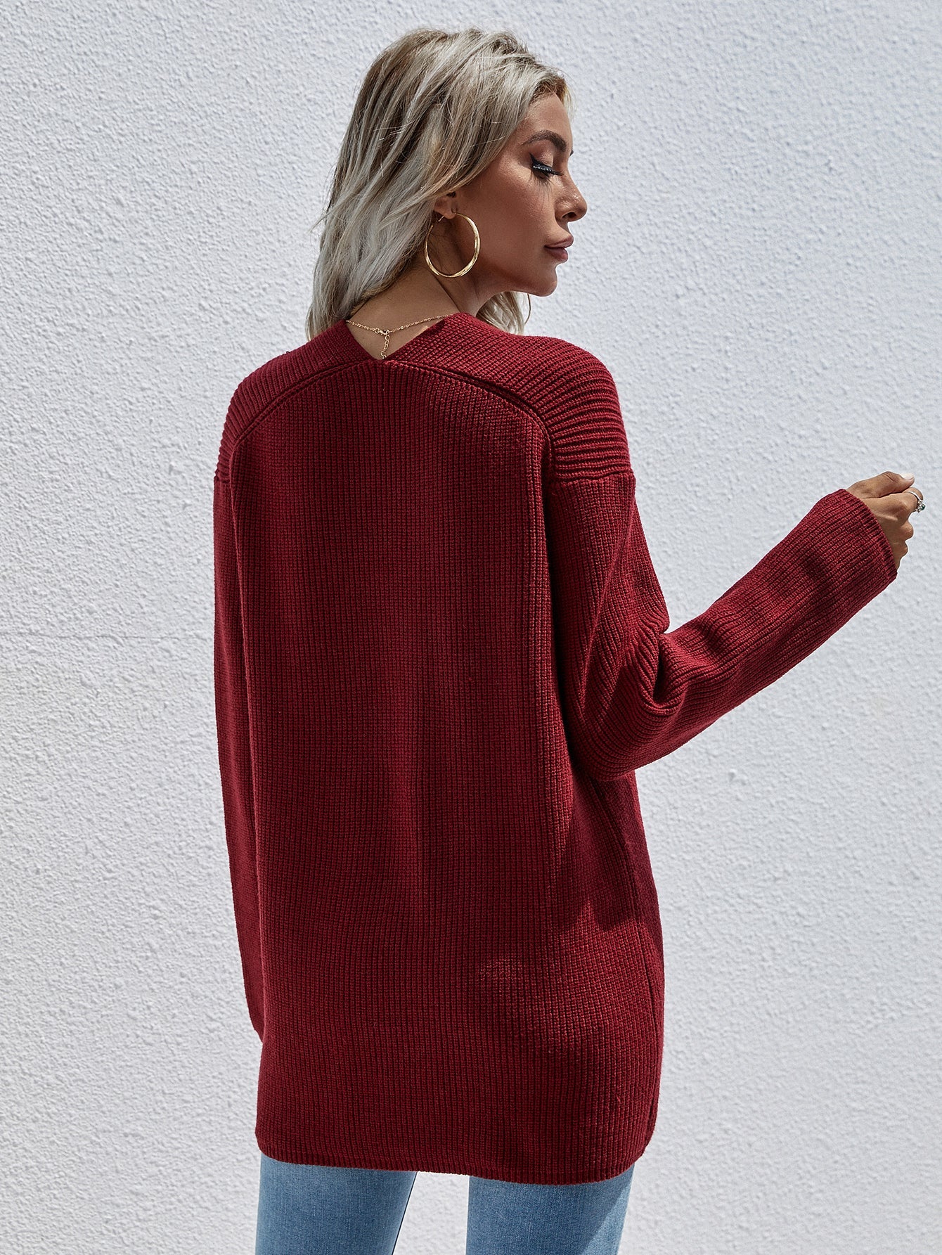 Calistally | Burgundy Marjorie V-neck Knit Sweater
