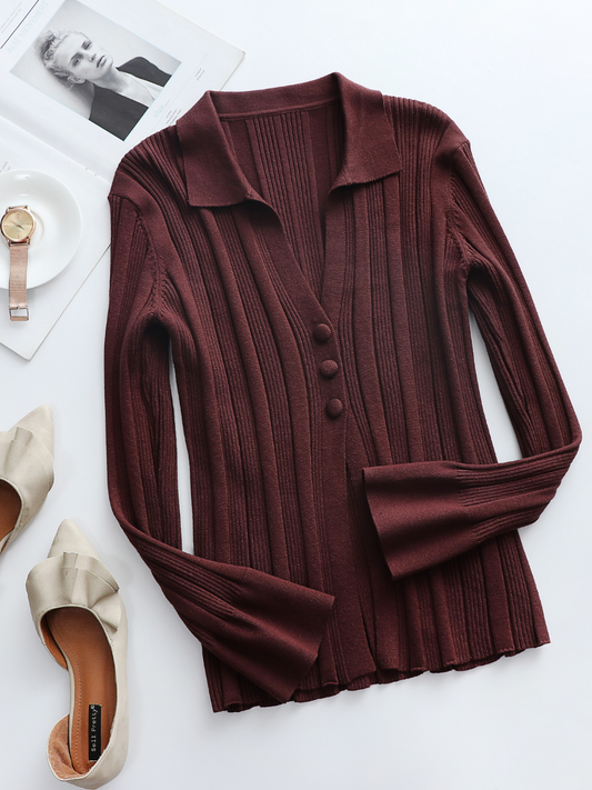 Calistally | TAMIA Bell Cuff Knit Shirt Jacket - Chocolate