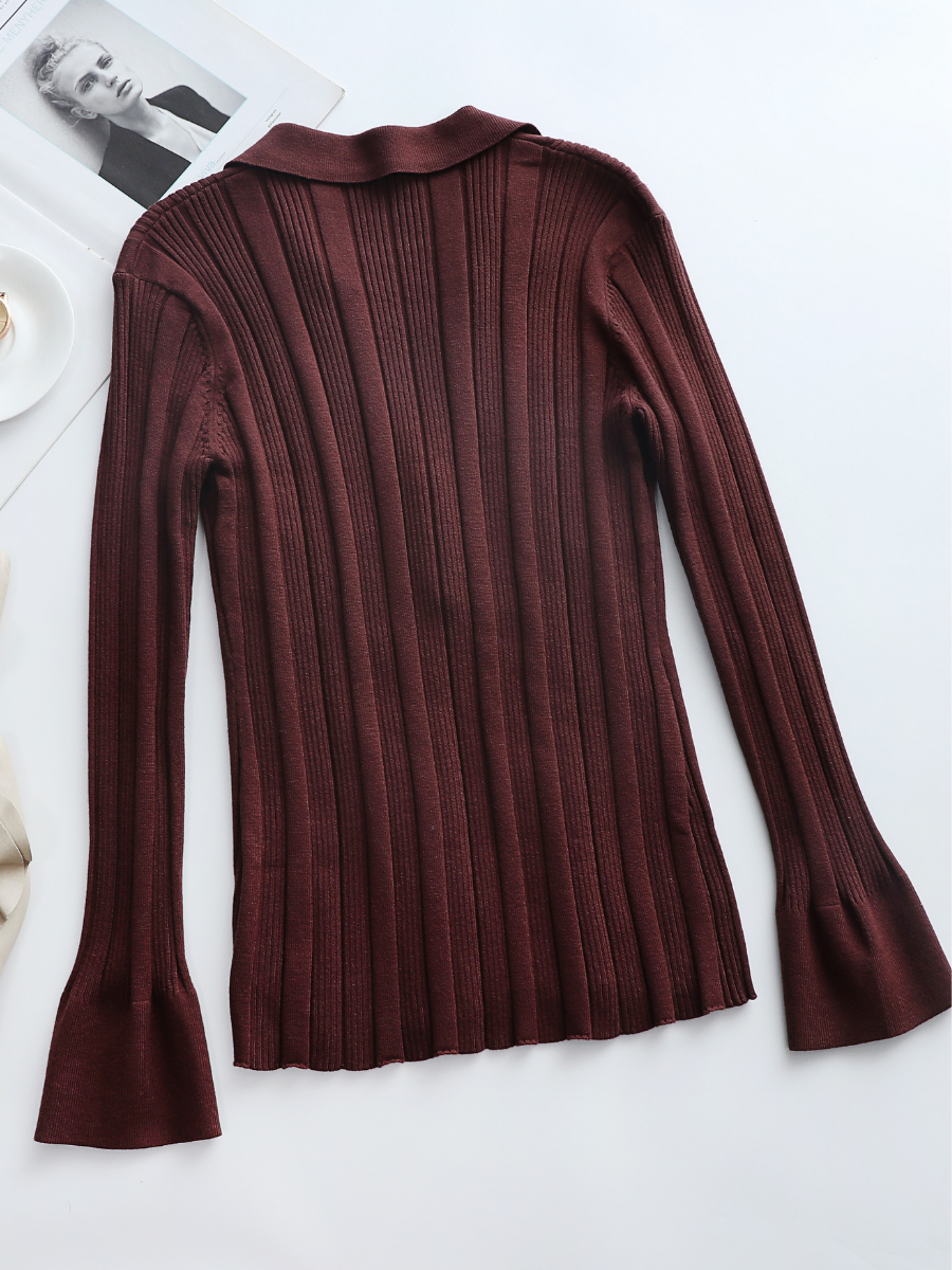 Calistally | TAMIA Bell Cuff Knit Shirt Jacket - Chocolate