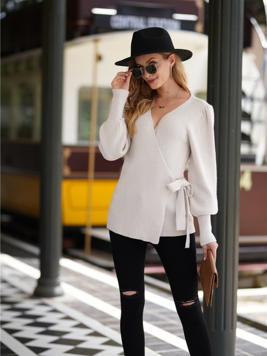 Calistally | LEONORA Bishop Sleeve Knit Top - Cream